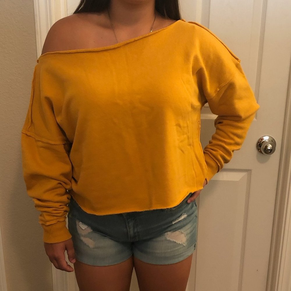 Sexy off the shoulder mustard sweater top